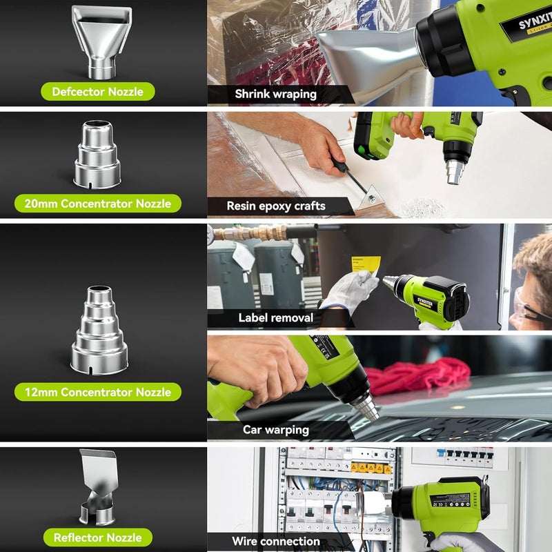 Synxiter Compatible with Ryobi 18V Battery Cordless Heat Gun, 350W LED Light, Quick Heat Welded Heat Gun 122°F - 120°F Variable Temperature Control with 4 Nozzles and Scraper for Crafts(No Battery) - Image 4